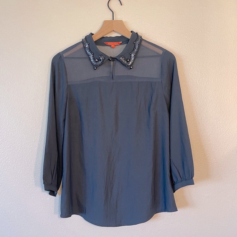 Modcloth blouse with beaded collar detail (Size M)